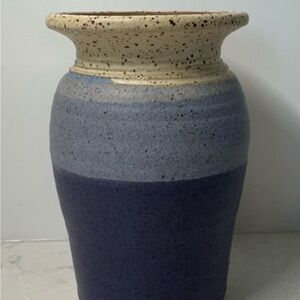 Art Pottery Speckled Blue and Cream Ceramic Vase Handmade